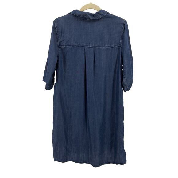 Andrea Jovine Dark Wash Denim Dress Womens US M Blue AJ Split V-neck Mini Short - Picture 2 of 6